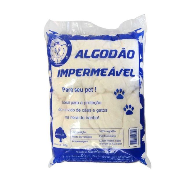 Algodão Hidrófobo Impermeável - 1kg - Protege o Ouvido do Pet