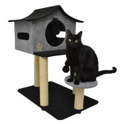 Arranhador Gatos Casa de Cuco Preto e Cinza (78 x 60 x 85 cm) São Pet