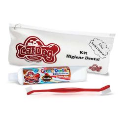 Conjunto Higiene Bucal Pet - Escova Cabo Longo + Creme Dental + Estojo