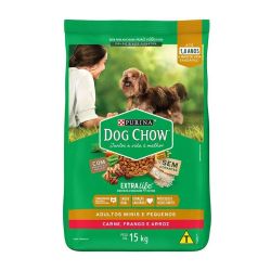 Biscoito Dog Chow Extra Life para Cães Adultos Porte Mini e Pequeno sabor Carne e frango - 15kg