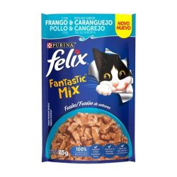 Ração Úmida para Gatos Adultos Felix Fantastic mix Frango Caranguej 85g