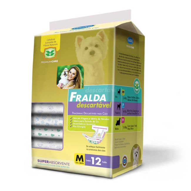 Fralda Descartável Chalesco para Cães Tam. M - c/ 12 un