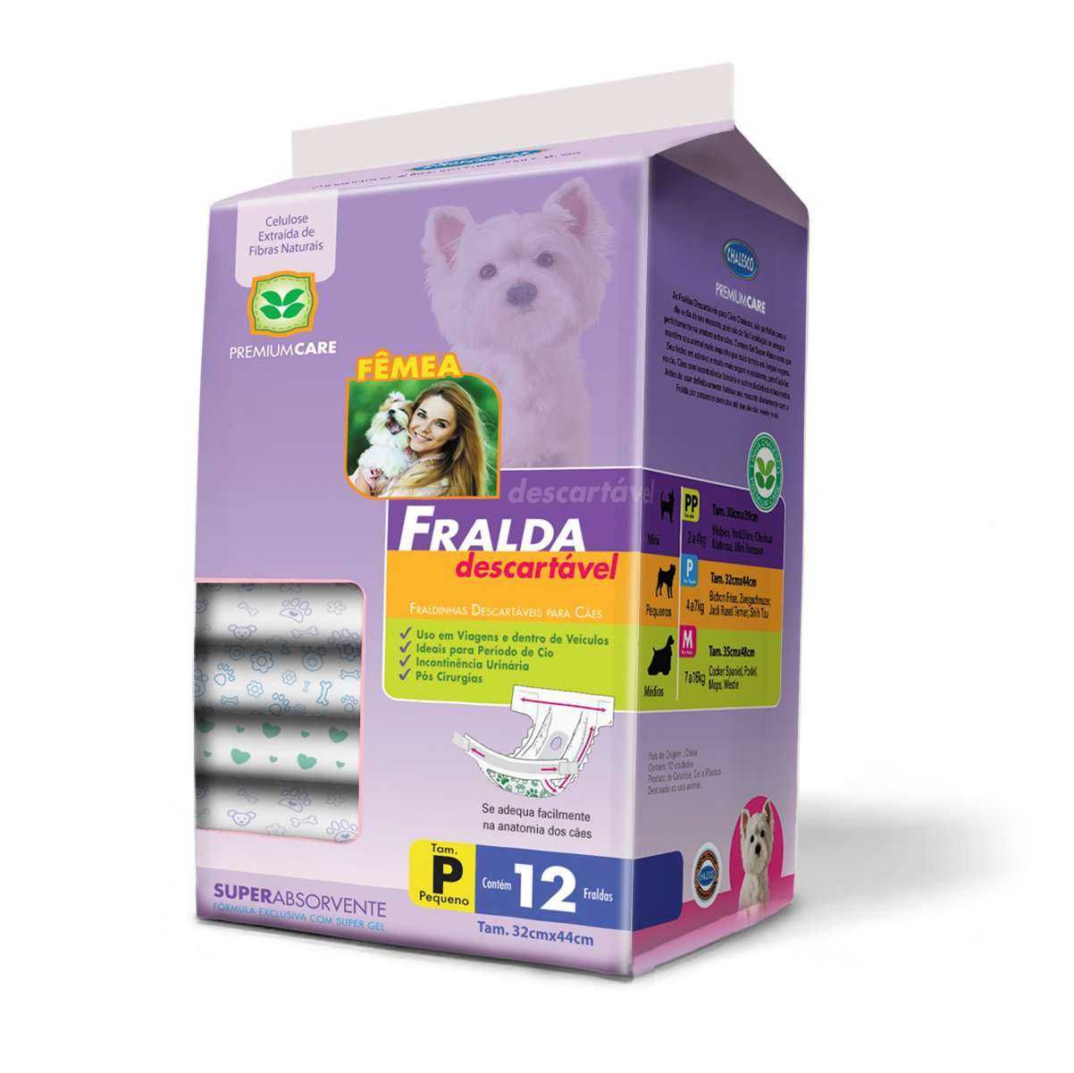 Fralda Descartável Chalesco para Cães Tam. P - c/ 12 un