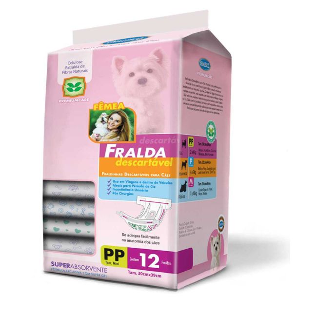 Fralda Descartável Chalesco para Cães Tam. PP - c/ 12 un