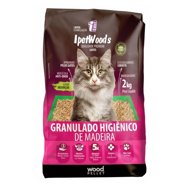 Granulado de Madeira para Gato Ipet Woods 2Kg