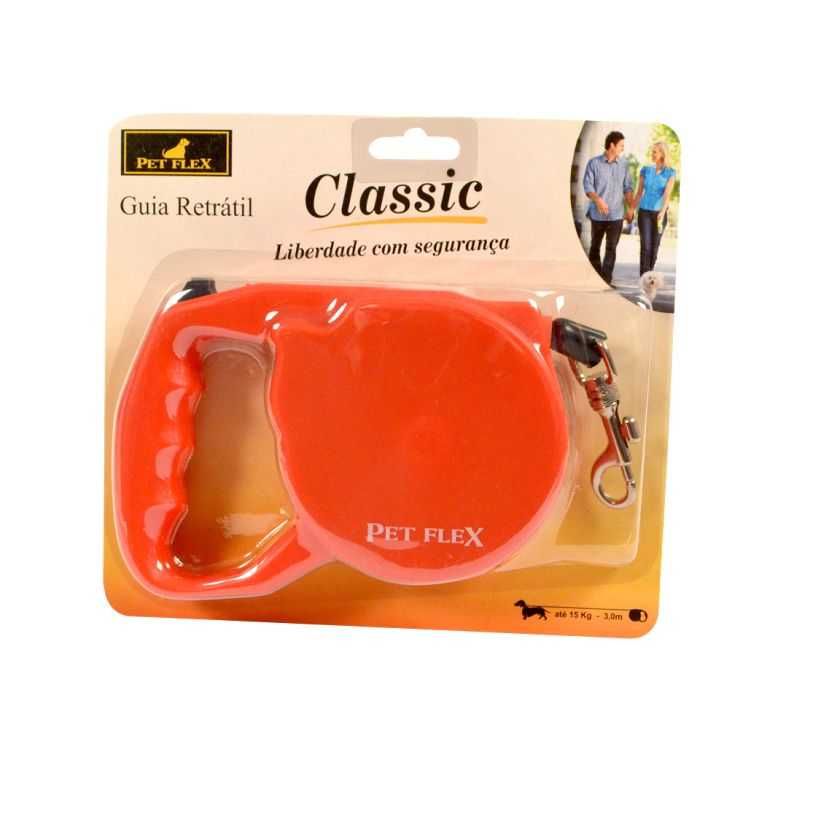 Guia Retrátil Pet Flex Classic Vermelha 3 metros - Cachorro até 15kg