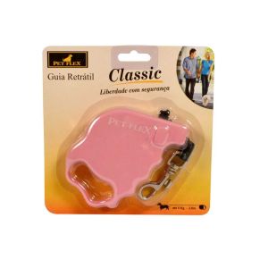 Guia Retrátil Pet Flex Classic Rosa 2 metros - Cachorro até 5kg