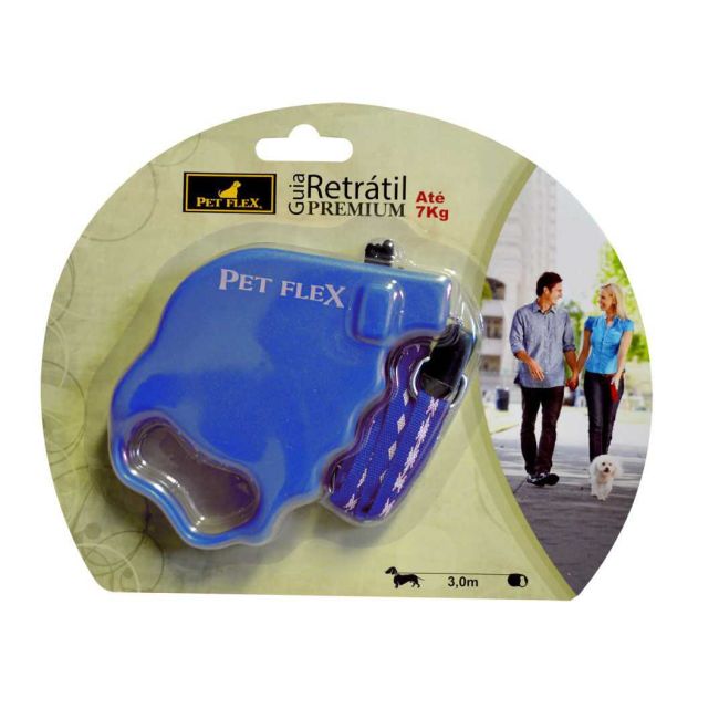 Guia Retrátil Pet Flex Premium Azul 3 metros - Cachorro até 7kg