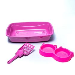 Kit Higiênico Gatos Luxo 3 Peças Rosa