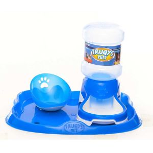 Kit Truqys Cães Azul - Bebedouro Automático 2L + Comedouro Inclinado