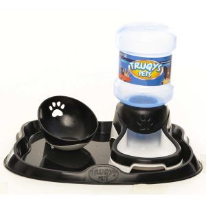 Kit Truqys Cães Preto - Bebedouro Automático 2L + Comedouro Inclinado