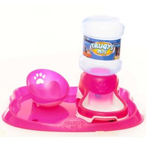 Kit Truqys Cães Rosa - Bebedouro Automático 2L + Comedouro Inclinado