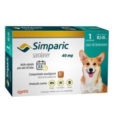 Simparic 40mg Cães de 10,1kg até 20kg Antipulgas e Carrapatos (3 unidades)