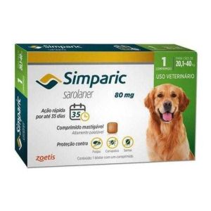 Simparic 80mg Cães de 20,1kg até 40kg Antipulgas e Carrapatos (3 unidades)